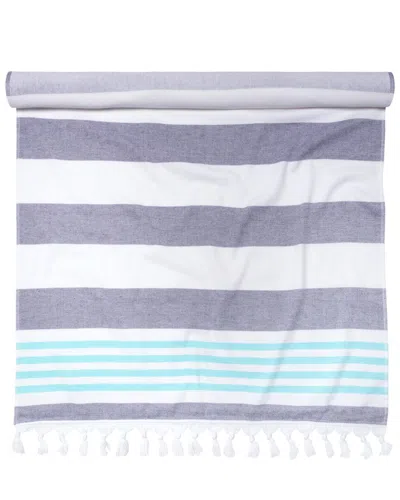 Superior Coastal Resort Stripe Fouta Beach Towel With Tassels In Blue