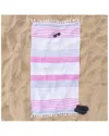 Superior Meera Stripe Fouta Lightweight Beach Towel With Tassels In Fuschia