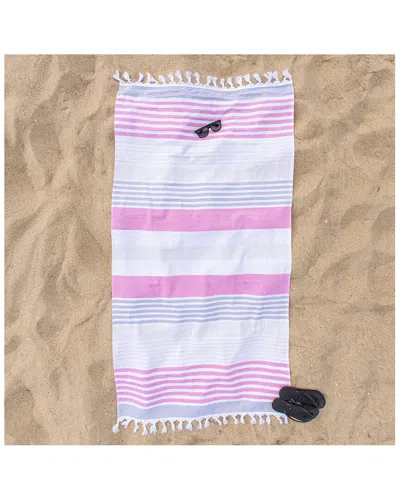 Superior Meera Stripe Fouta Lightweight Beach Towel With Tassels In Fuschia