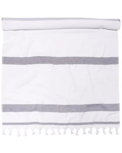 Superior Tropical Cabana Oversized Stripe Fouta Beach Towel With Tassels In Black