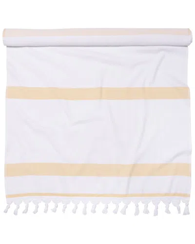 Superior Tropical Cabana Oversized Stripe Fouta Beach Towel With Tassels In Yellow