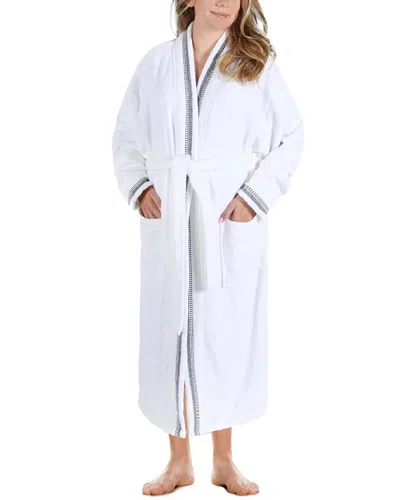Superior Unisex Cotton Terry Kimono Bathrobe With Embroidery All-season Robe In Charcoal