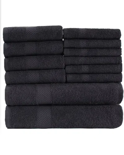 Superior Eco-friendly 12pc Absorbent Cotton Towel Set In Black