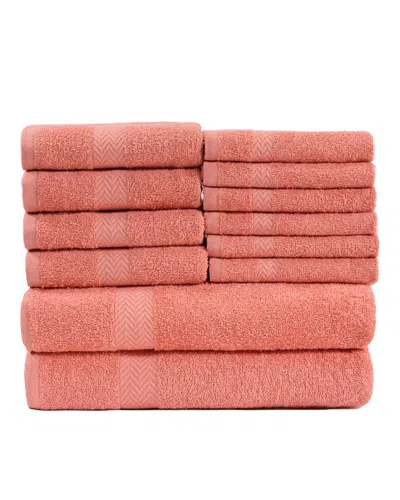 Superior Eco-friendly 12pc Absorbent Cotton Towel Set In Coral