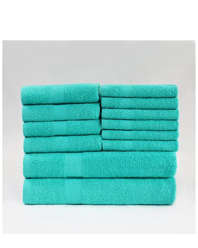 Superior Eco-friendly 12pc Absorbent Cotton Towel Set In Turquoise