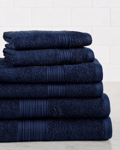 Superior Eco-friendly 6pc Solid Absorbent Cotton Towel Set In Blue