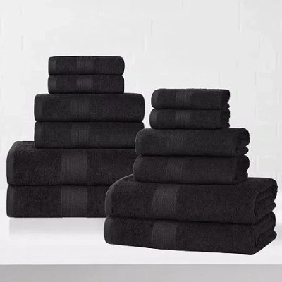 Superior Eco-friendly Cotton 12pc Towel Set 12-pc. Quick Dry Bath Towel Set In Black