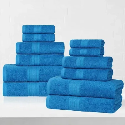 Superior Eco-friendly Cotton 12pc Towel Set 12-pc. Quick Dry Bath Towel Set In Blue