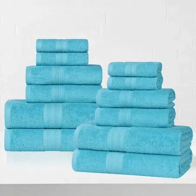 Superior Eco-friendly Cotton 12pc Towel Set 12-pc. Quick Dry Bath Towel Set In Blue