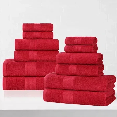 Superior Eco-friendly Cotton 12pc Towel Set 12-pc. Quick Dry Bath Towel Set In Red