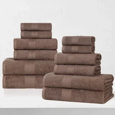 Superior Eco-friendly Cotton 12pc Towel Set 12-pc. Quick Dry Bath Towel Set In Brown
