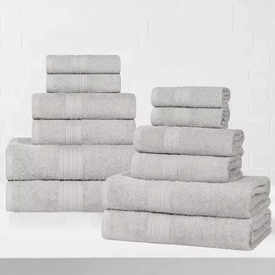 Superior Eco-friendly Cotton 12pc Towel Set 12-pc. Quick Dry Bath Towel Set In Gray