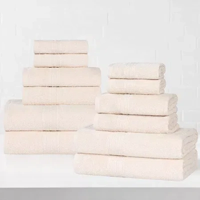 Superior Eco-friendly Cotton 12pc Towel Set 12-pc. Quick Dry Bath Towel Set In Pink