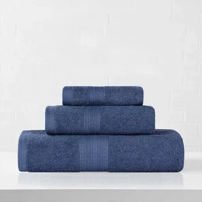 Superior Eco-friendly Cotton 3pc Towel Set 3-pc. Quick Dry Bath Towel Set In Blue