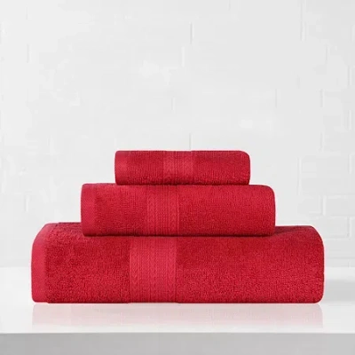 Superior Eco-friendly Cotton 3pc Towel Set 3-pc. Quick Dry Bath Towel Set In Red