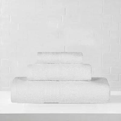 Superior Eco-friendly Cotton 3pc Towel Set 3-pc. Quick Dry Bath Towel Set In White