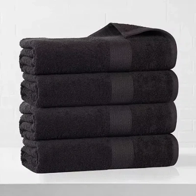 Superior Eco-friendly Cotton 4pc Bath Towel 4-pc. Quick Dry Bath Towel Set In Black