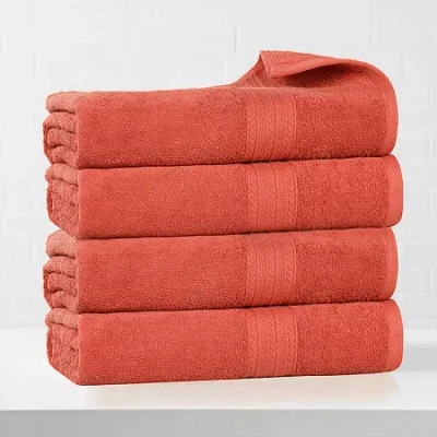 Superior Eco-friendly Cotton 4pc Bath Towel 4-pc. Quick Dry Bath Towel Set In Orange