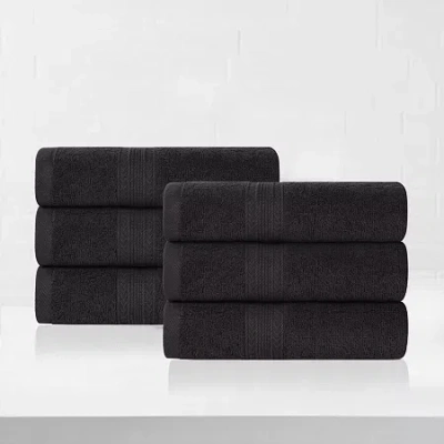 Superior Eco-friendly Cotton 6pc Hand Towel 6-pc. Quick Dry Bath Towel Set In Black