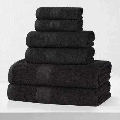 Superior Eco-friendly Cotton 6pc Towel Set 6-pc. Quick Dry Bath Towel Set In Black