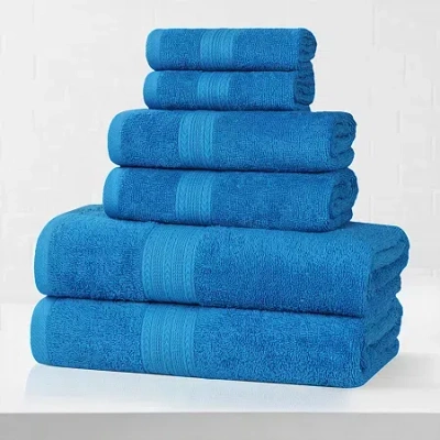 Superior Eco-friendly Cotton 6pc Towel Set 6-pc. Quick Dry Bath Towel Set In Blue
