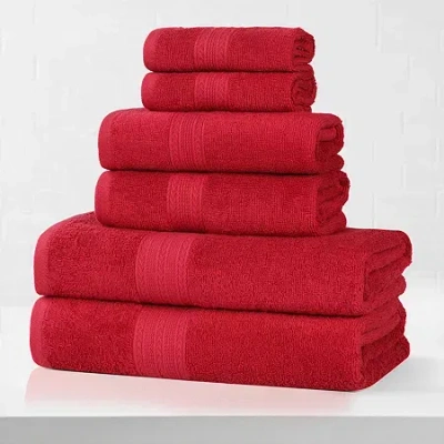 Superior Eco-friendly Cotton 6pc Towel Set 6-pc. Quick Dry Bath Towel Set In Red