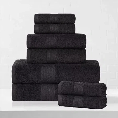 Superior Eco-friendly Cotton 8pc Towel Set 8-pc. Quick Dry Bath Towel Set In Black