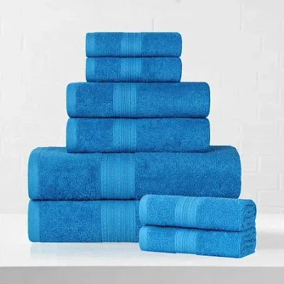 Superior Eco-friendly Cotton 8pc Towel Set 8-pc. Quick Dry Bath Towel Set In Blue