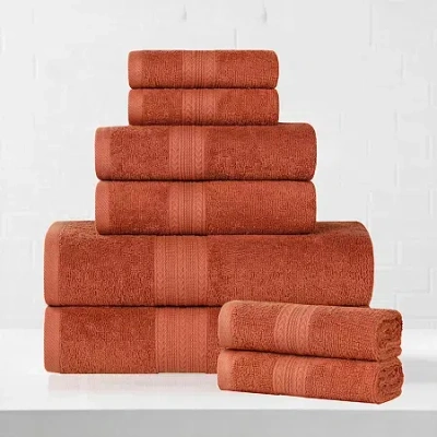 Superior Eco-friendly Cotton 8pc Towel Set 8-pc. Quick Dry Bath Towel Set In Orange