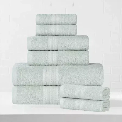 Superior Eco-friendly Cotton 8pc Towel Set 8-pc. Quick Dry Bath Towel Set In Green