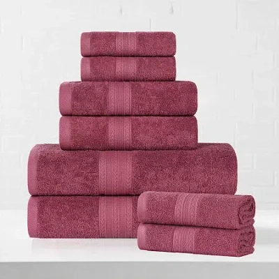 Superior Eco-friendly Cotton 8pc Towel Set 8-pc. Quick Dry Bath Towel Set In Pink