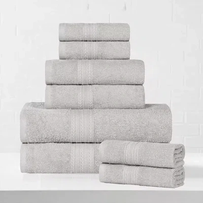 Superior Eco-friendly Cotton 8pc Towel Set 8-pc. Quick Dry Bath Towel Set In White