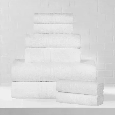 Superior Eco-friendly Cotton 8pc Towel Set 8-pc. Quick Dry Bath Towel Set In White