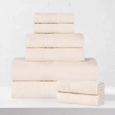 Superior Eco-friendly Cotton 8pc Towel Set 8-pc. Quick Dry Bath Towel Set In White