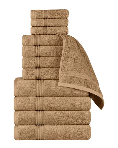 Superior Egyptian Cotton 12pc Highly Absorbent Solid Ultra Soft Towel Set In Brown