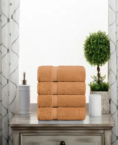Superior Highly Absorbent 4 Piece Egyptian Cotton Ultra Plush Solid Hand Towel Set In Rust