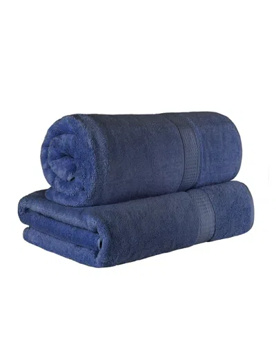 Superior Highly Absorbent 2 Piece Egyptian Cotton Ultra Plush Solid Bath Sheet Set Bedding In Navy Blue