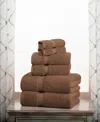 Superior Highly Absorbent 6 Piece Egyptian Cotton Ultra Plush Solid Assorted Bath Towel Set In Chocolate