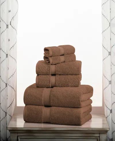Superior Highly Absorbent 6 Piece Egyptian Cotton Ultra Plush Solid Assorted Bath Towel Set In Chocolate