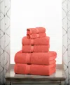 Superior Highly Absorbent 6 Piece Egyptian Cotton Ultra Plush Solid Assorted Bath Towel Set In Coral
