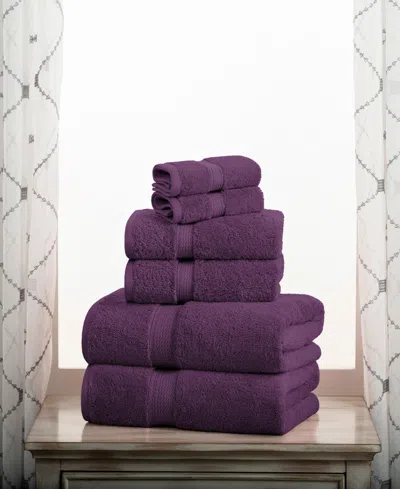 Superior Highly Absorbent 6 Piece Egyptian Cotton Ultra Plush Solid Assorted Bath Towel Set In Plum