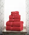 Superior Highly Absorbent 6 Piece Egyptian Cotton Ultra Plush Solid Assorted Bath Towel Set In Red