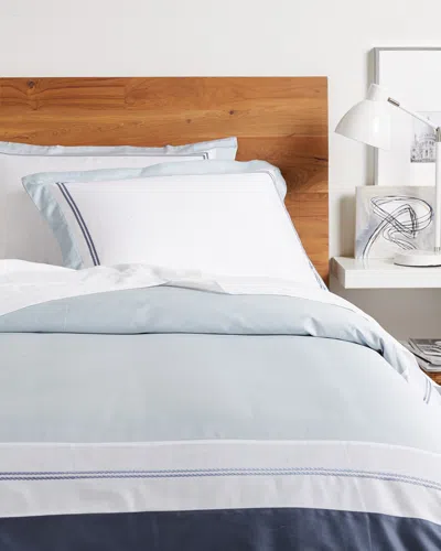 Superior Embroidered Meridian 300 Thread Count Cotton 3pc Duvet Cover Set In Blue