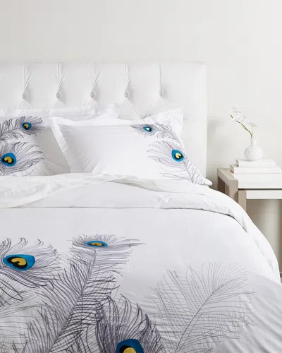Superior Embroidered Peacock 3pc Cotton Duvet Cover Set In White