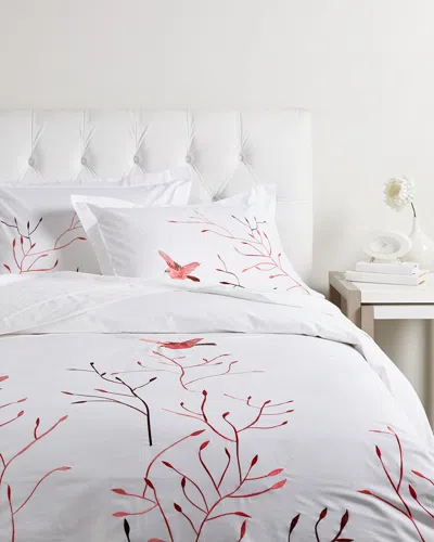 Superior Embroidered Swallow 3pc Cotton Duvet Cover Set In White