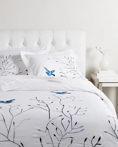 Superior Embroidered Swallow 3pc Cotton Duvet Cover Set In Blue
