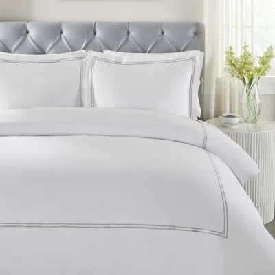 Superior Fieldstone Cotton Two-line Embroidered 3 Piece Duvet Cover Set By  In White,silver
