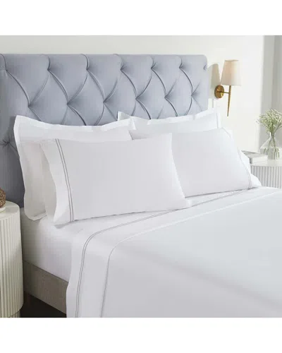 Superior Fieldstone Cotton Two-line Embroidered Deep Pocket Bed Sheet Set In White