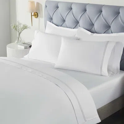Superior Fieldstone Cotton Two-line Embroidered Deep Pocket Bed Sheet Set In White,silver