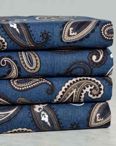 Superior Flannel Deep Pocket Paisley Sheet Set In Blue